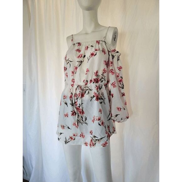 Blush womens white floral cold shoulder tunic blouse size L - Picture 5 of 7